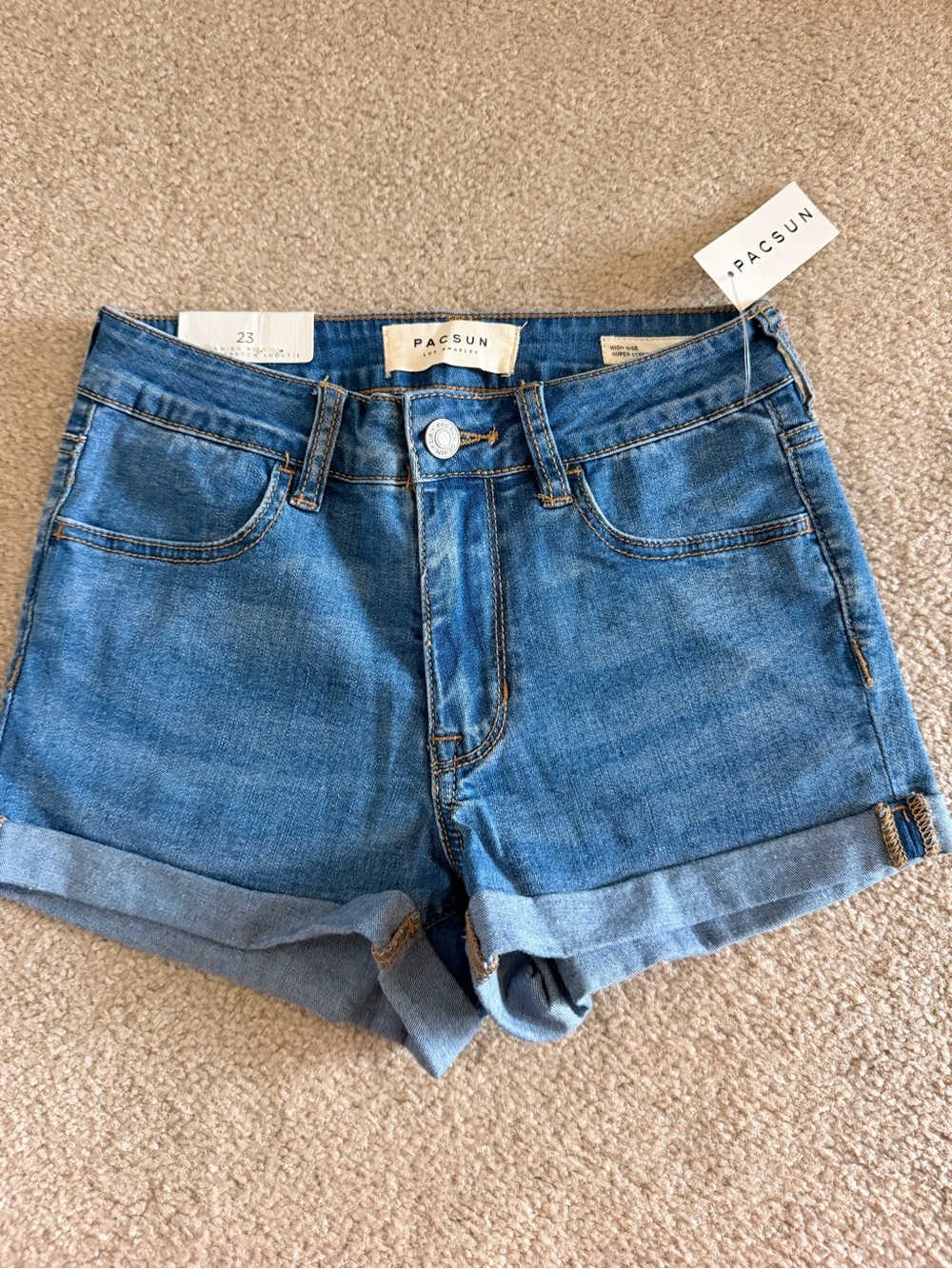 PacSun Women's Rolled Cuff Mid-Blue Denim Shorts